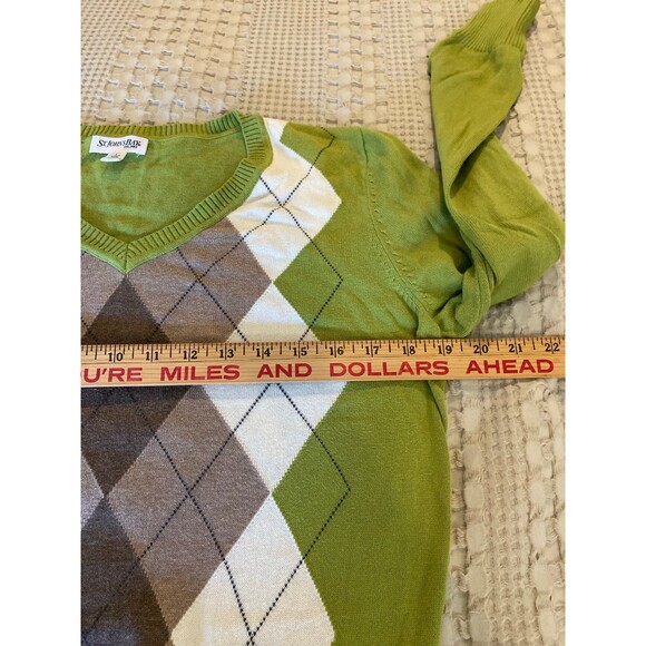 St John’s Bay Argyle Green Women’s Sweater Size Large 97% Cotton V Neck - Picture 8 of 9